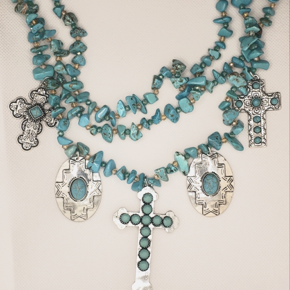Teal cross necklace